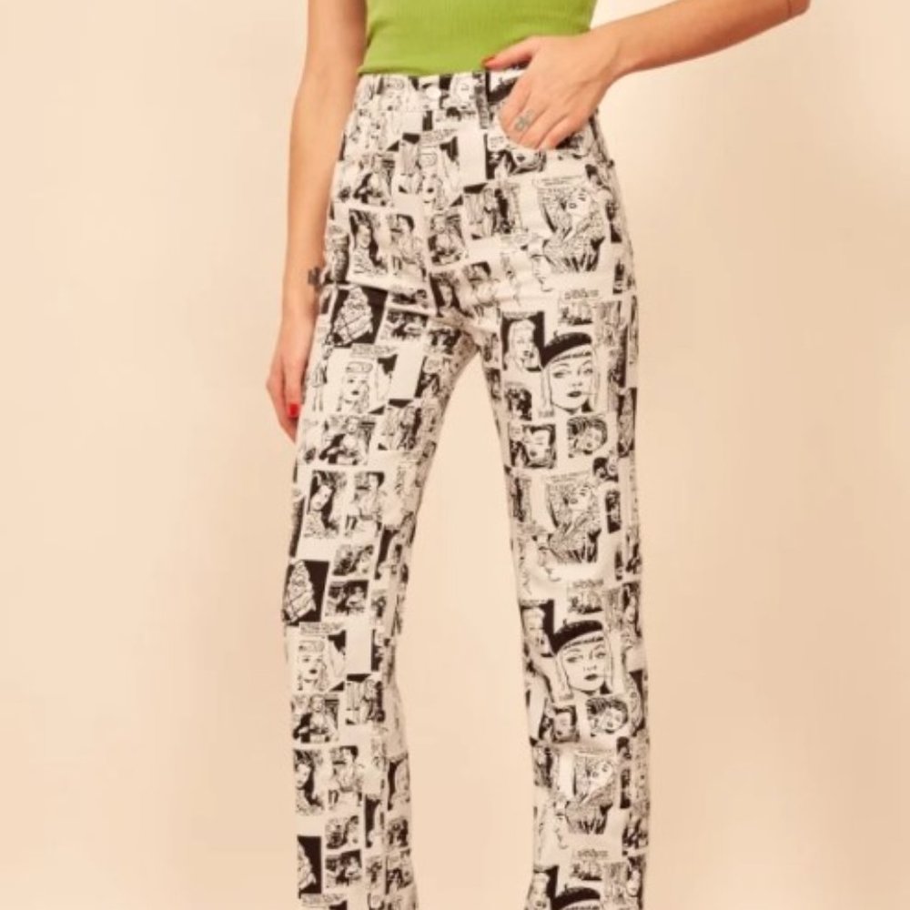 Reformation Petites Newsprint High Rise Straight Long Jeans Size 31P